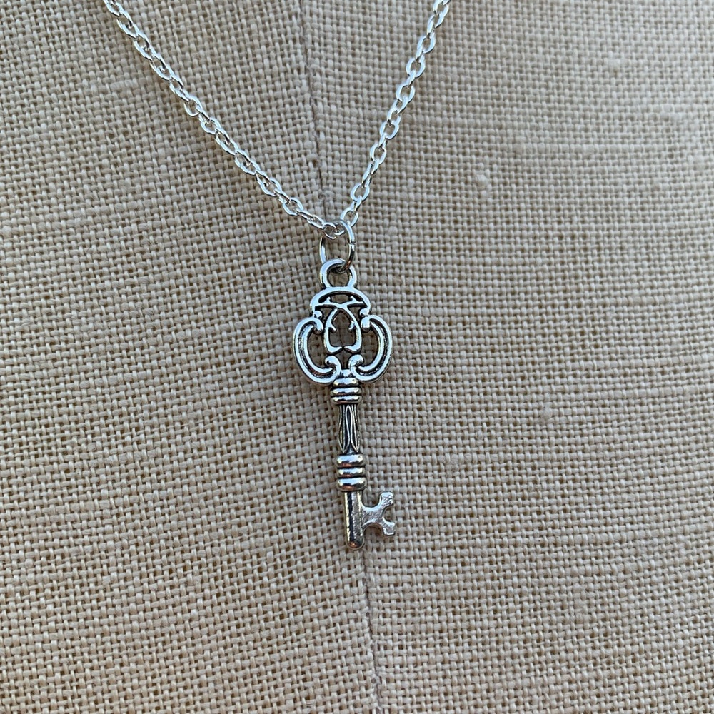 NWT Sterling Silver Plated Chain & Key Charm Necklace - Picture 6 of 13
